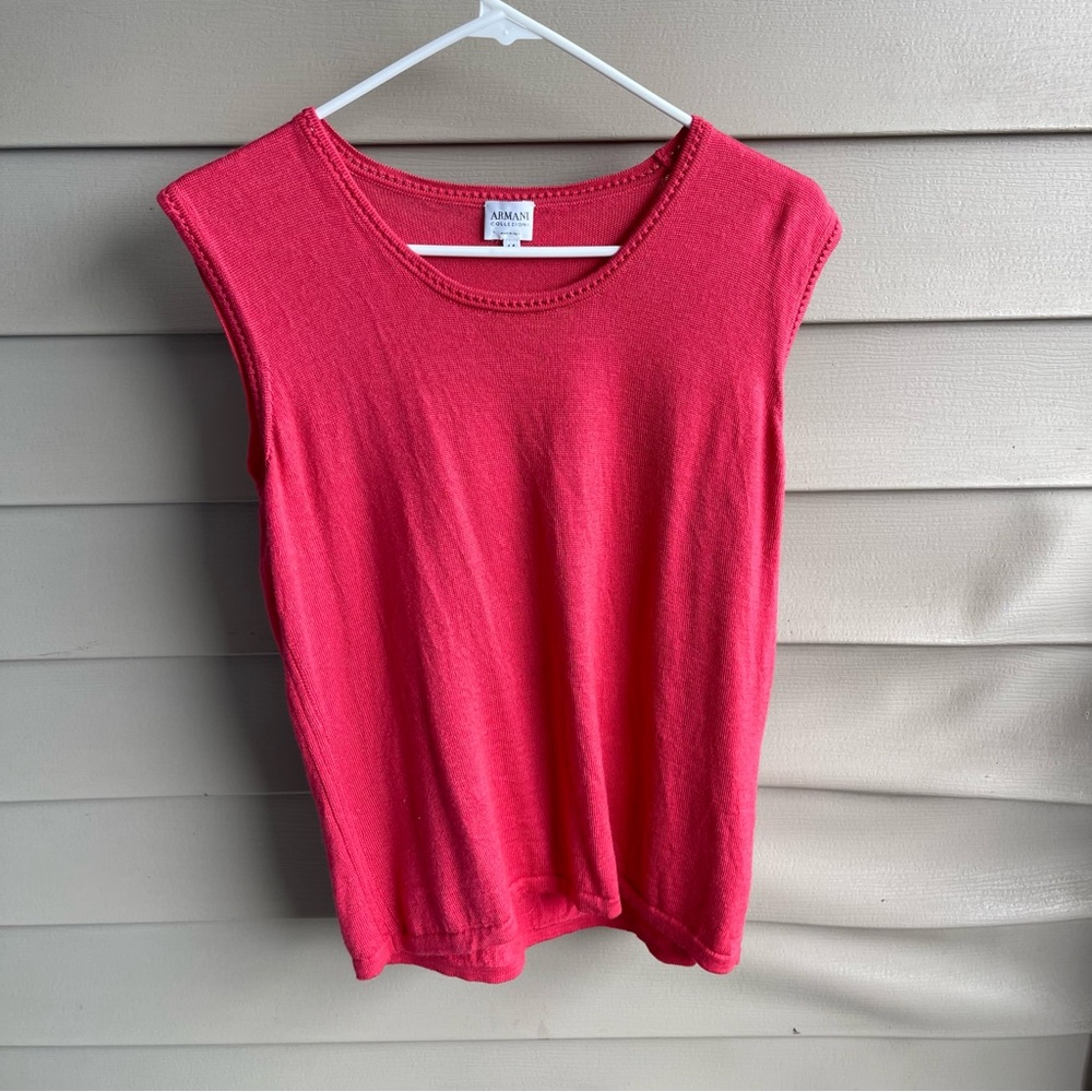 ARMANI Collezioni Sleeveless Knitted Red Top Blouse Sweater Shirt Sz 14 Career